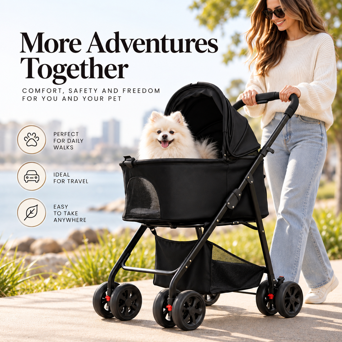 Mate & Hound AdventureMate™ Foldable Dog Pram – foldable 3-in-1 dog pram for small dogs up to 20 kg