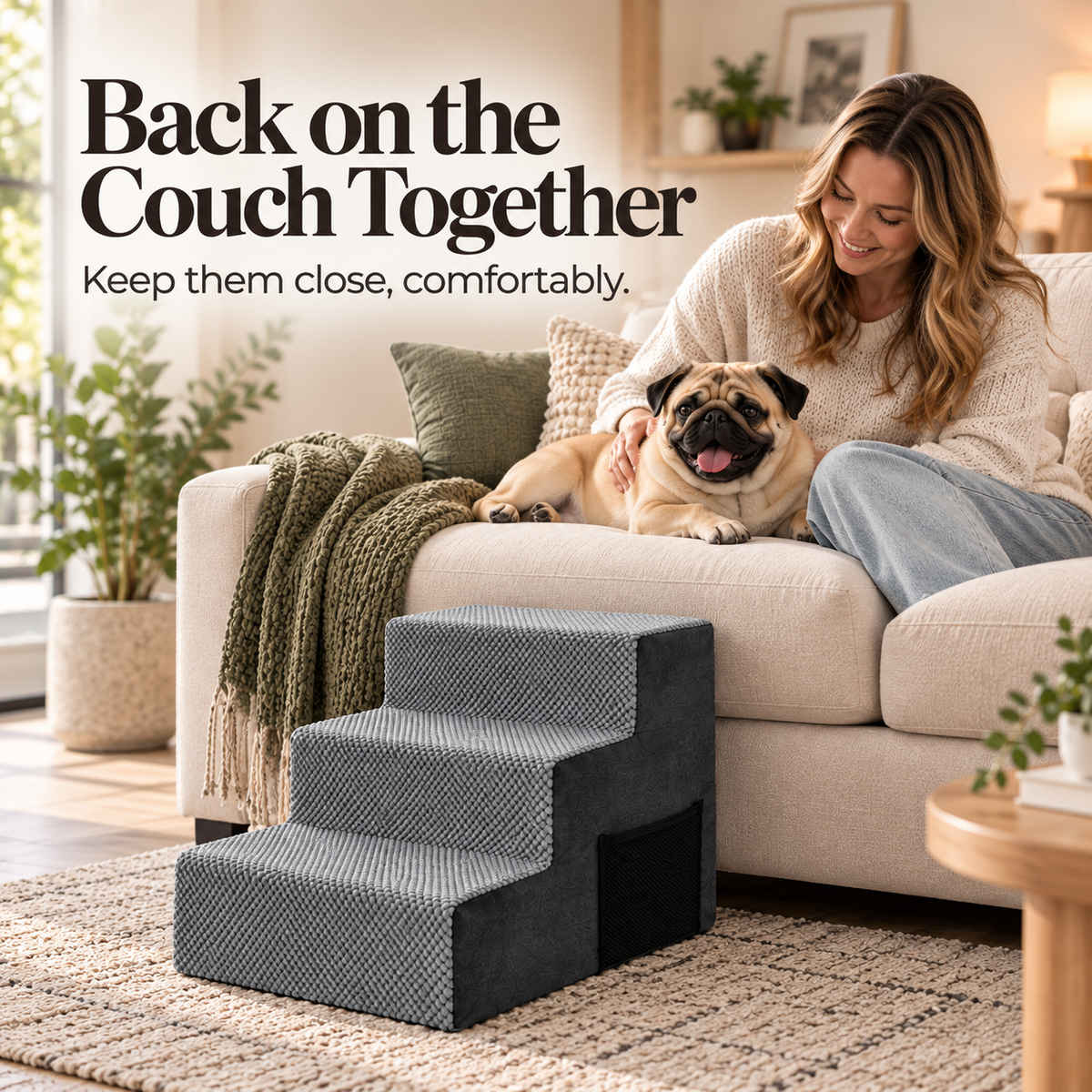 StepUp™ Foam Pet Stairs – 3-step foam dog stairs for reaching beds and couches, photo 2 of 8