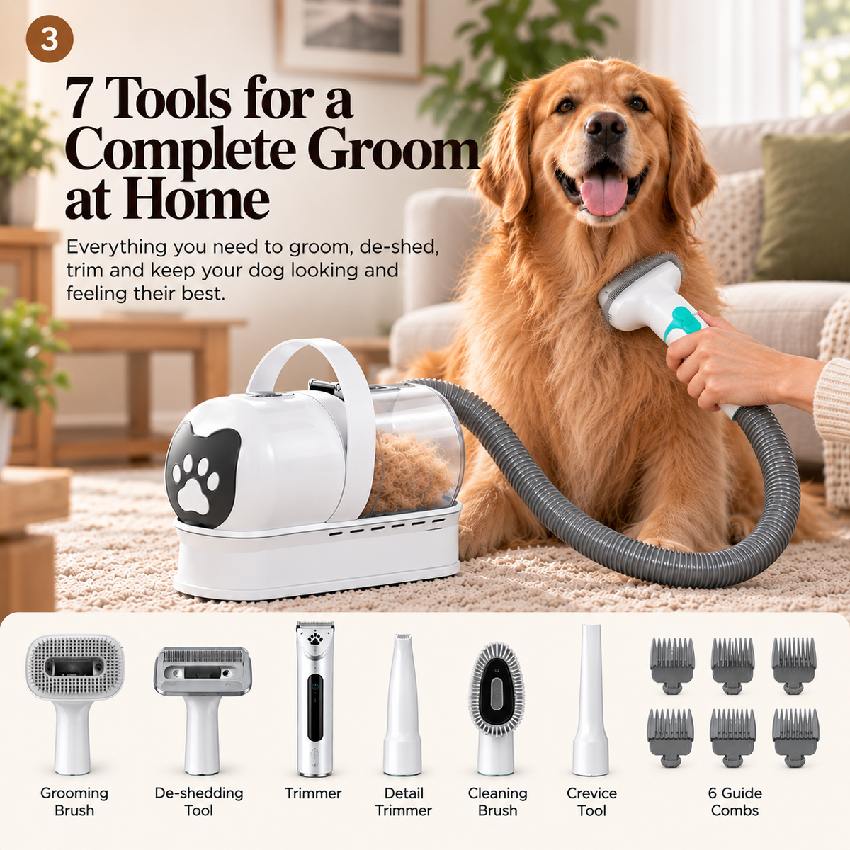 FurMate™ 7-in-1 Pet Grooming Vacuum Kit – dog grooming vacuum kit with attachments that collects loose fur while you groom, photo 3 of 8