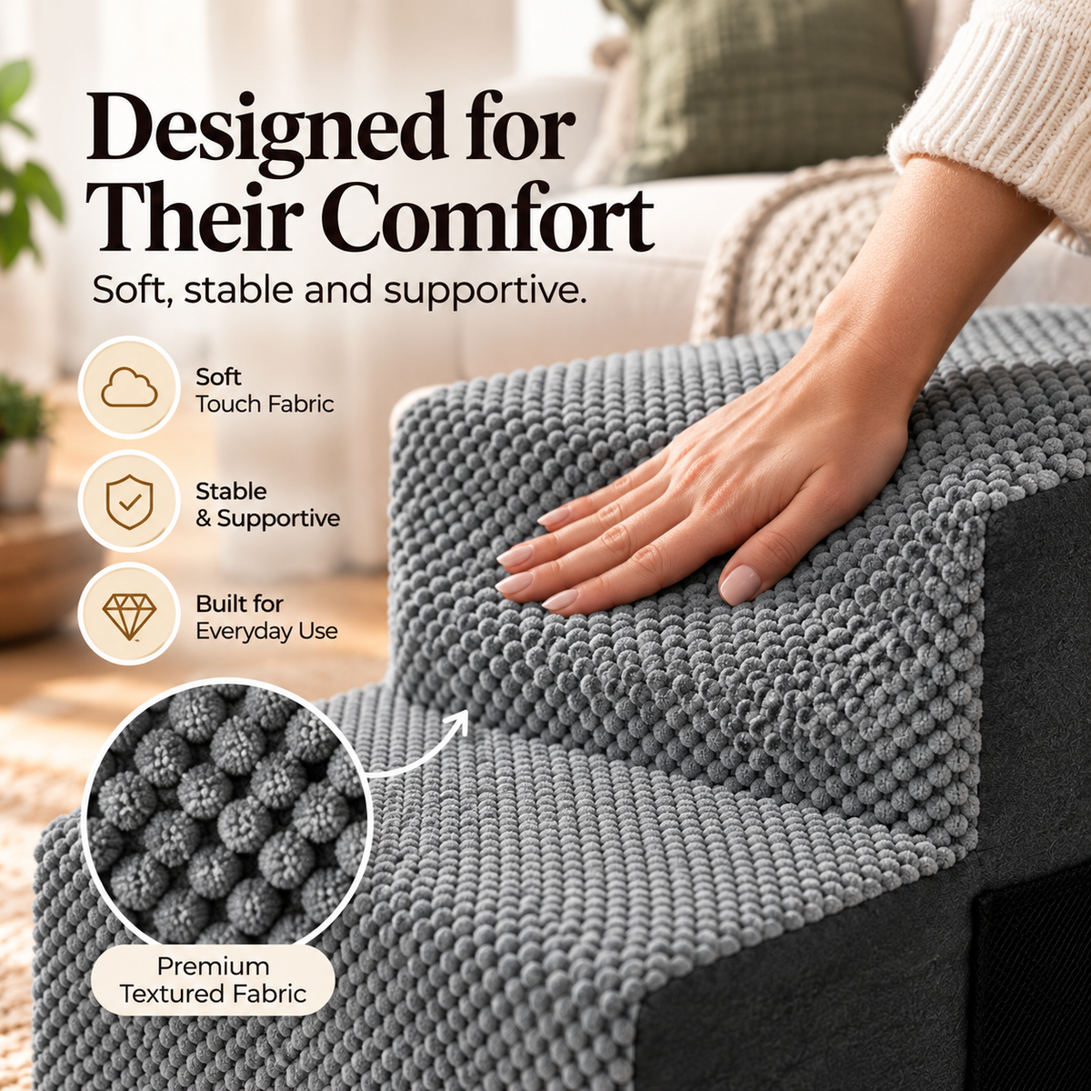 StepUp™ Foam Pet Stairs – 3-step foam dog stairs for reaching beds and couches, photo 4 of 8
