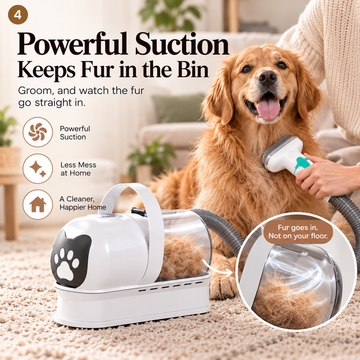 FurMate™ 7-in-1 Pet Grooming Vacuum Kit – dog grooming vacuum kit with attachments that collects loose fur while you groom, photo 4 of 8