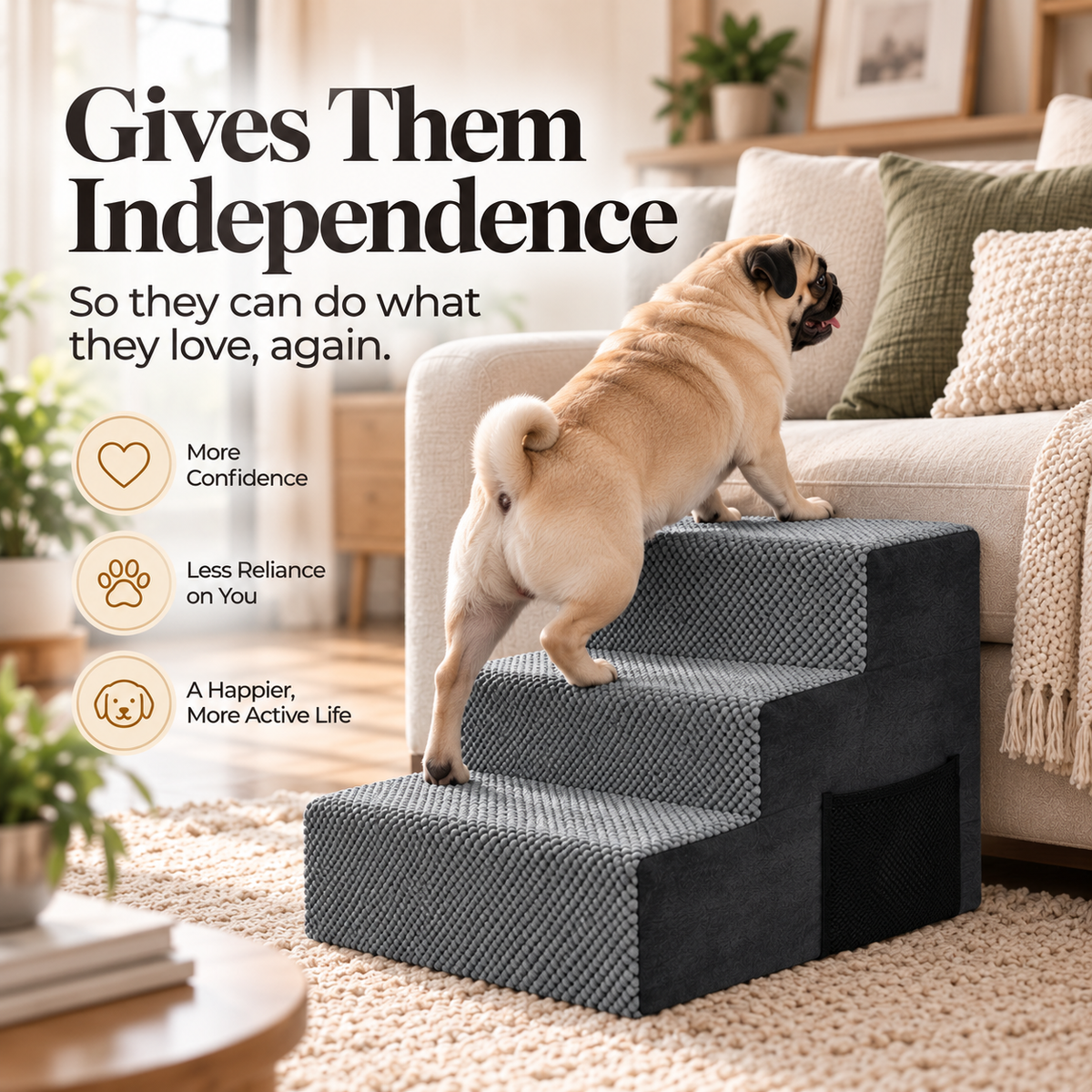 StepUp™ Foam Pet Stairs – 3-step foam dog stairs for reaching beds and couches, photo 5 of 8