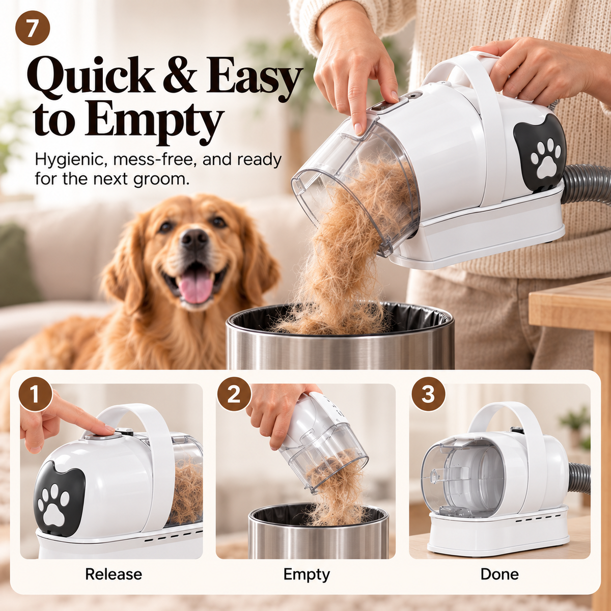 FurMate™ 7-in-1 Pet Grooming Vacuum Kit – dog grooming vacuum kit with attachments that collects loose fur while you groom, photo 6 of 8